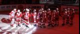 The Grand Rapids Griffins stream onto the ice to celebrate a win over the Manitoba Moose.