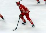 Albert Johansson of the Detroit Red Wings skates during pre-game warmups before a game against the Montreal Canadiens.