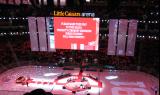 Little Caesars Arena set up for Sergei Fedorov's jersey retirement ceremony.