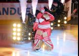 Cam Talbot of the Detroit Red Wings skates out during player introductions before the team's home opener.