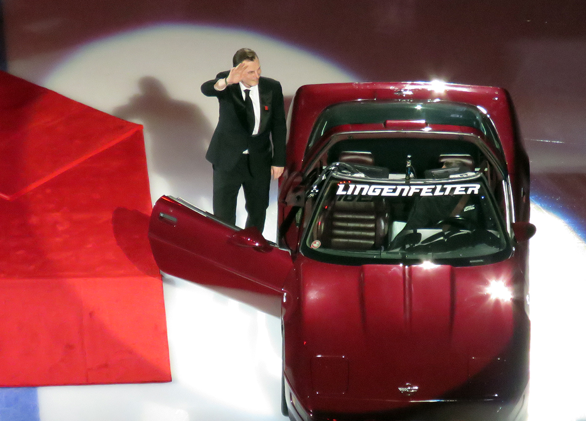 Sergei Fedorov arrives at his jersey retirement ceremony in a Corvette.