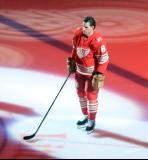 Ben Chiarot of the Detroit Red Wings skates out during player introductions before the team's home opener.