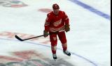Lucas Raymond of the Detroit Red Wings skates at center ice during a game against the Montreal Canadiens.