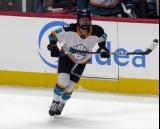 Maddi Wheeler of the New York Sires skates near the bench during the PWHL Takeover Tour Detroit game against the Montreal Victoire.