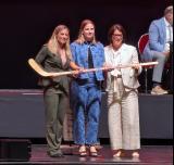 Petra Nieminen is selected twelfth overall at the 2026 PWHL Entry Draft, flanked by PWHL senior vice president Jayna Hefford and Montreal Victoire general manager Daniele Sauvageau.