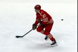 Lucas Raymond of the Detroit Red Wings skates during pre-game warmups before a game against the Montreal Canadiens.