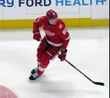 Elmer Soderblom of the Detroit Red Wings skates in the neutral zone during a game against the Carolina Hurricanes.