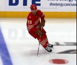 Mason Appleton of the Detroit Red Wings skates near the blue line during pre-game warmups before a game against the Montreal Canadiens.