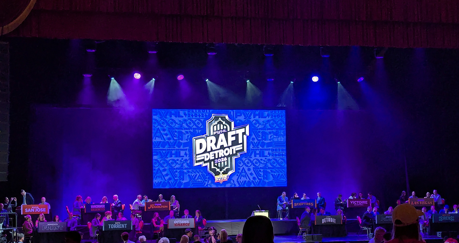 The Fox Theater stage set for the 2026 PWHL Entry Draft.