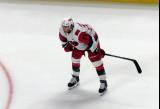 Mark Jankowski of the Carolina Hurricanes crouches during pre-game warmups before a game against the Detroit Red Wings.