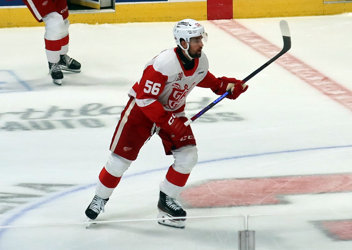 Erik Gustafsson of the Grand Rapids Griffins skates during a game against the Manitoba Moose.
