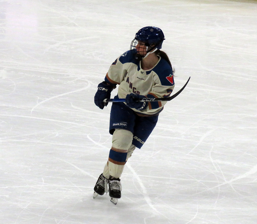 Madison Samoskevich of the Vancouver Goldeneyes skates during the PWHL Takeover Tour Detroit game against the Boston Fleet.