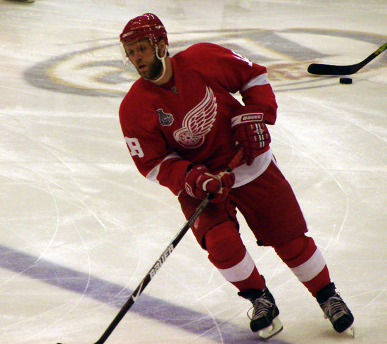 Kirk Maltby skates across the blue line during pre-game warmups.