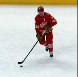 Lucas Raymond of the Detroit Red Wings skates during pre-game warmups before a game against the Montreal Canadiens.