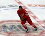 Ben Chiarot of the Detroit Red Wings skates at center ice during pre-game warmups before a game against the Montreal Canadiens.