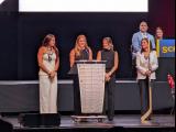 PWHL Detroit players Taylor Girard, Jesse Compher, and Daryl Watts join general manager Manon Rheaume to announce the team's fourth-round pick at the 2026 PWHL Entry Draft.
