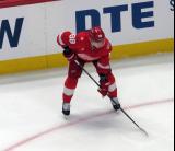Patrick Kane of the Detroit Red Wings gets set for a faceoff during a game against the Carolina Hurricanes.