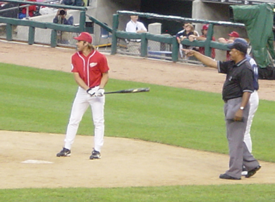 Henrik Zetterberg steps to the plate during the 2006 Champions Challenge charity softball game.