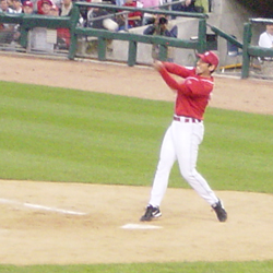 Mathieu Schneider swings at a pitch during the 2006 Champions Challenge charity softball game.