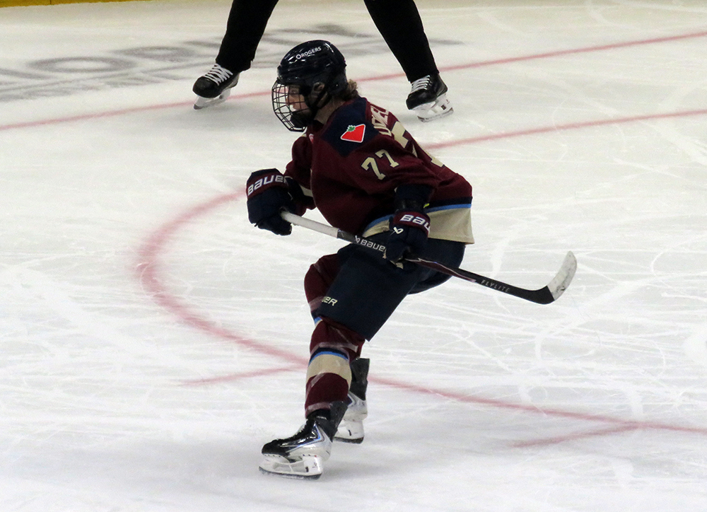 Jade Downie-Landry of the Montreal Victoire skates during the PWHL Takeover Tour Detroit game against the New York Sirens.