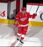 Alex DeBrincat of the Detroit Red Wings steps onto the ice as the second star of a game against the Carolina Hurricanes.