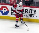 Nikolaj Ehlers of the Carolina Hurricanes skates during pre-game warmups before a game against the Detroit Red Wings.