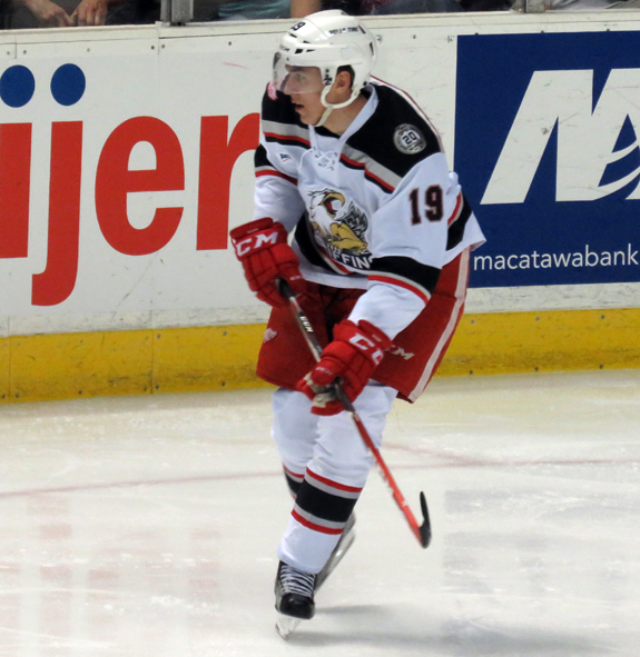 Tomas Nosek skates up ice during a Grand Rapids Griffins game.