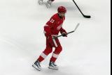 James van Riemsdyk of the Detroit Red Wings skates during pre-game warmups before a game against the Carolina Hurricanes, wearing a customized Sergei Fedorov jersey and white skates in honor of Fedorov's jersey retirement.