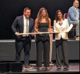 Georgia Schiff is selected in the sixth round of the 2026 PWHL Entry Draft, flanked by PWHL Detroit head coach Josh Sciba and general manager Manon Rheaume.