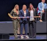 Kirsten Simms is selected eighth overall at the 2026 PWHL Entry Draft, flanked by PWHL senior vice president Jayna Hefford and Toronto Sceptres general manager Gina Kingsbury.